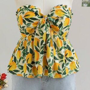 Vibrant Yellow and Green Sleeveless Peplum Bustier Top